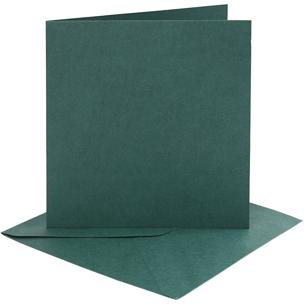 Biglietti e buste, dim. cartoncino 15,2x15,2 cm, dim. busta 16x16 cm, 230 g, verde scuro, 4 set/ 1 conf. [HOB-230549]