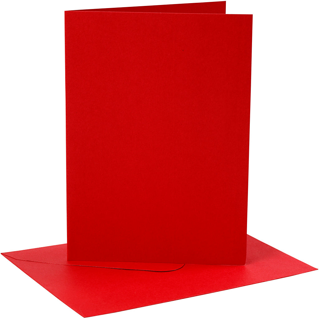 Cards and envelopes, card size 12,7x17,8 cm, envelope size 13,3x18,5 cm, 230 g, red, 4 set