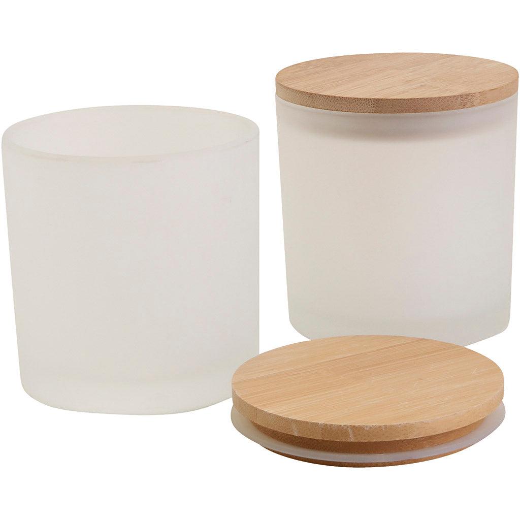Glass Jars with Wooden Lids, H: 9 cm, dia. 8 cm, size 8 cm, 315 ml, 12 pc