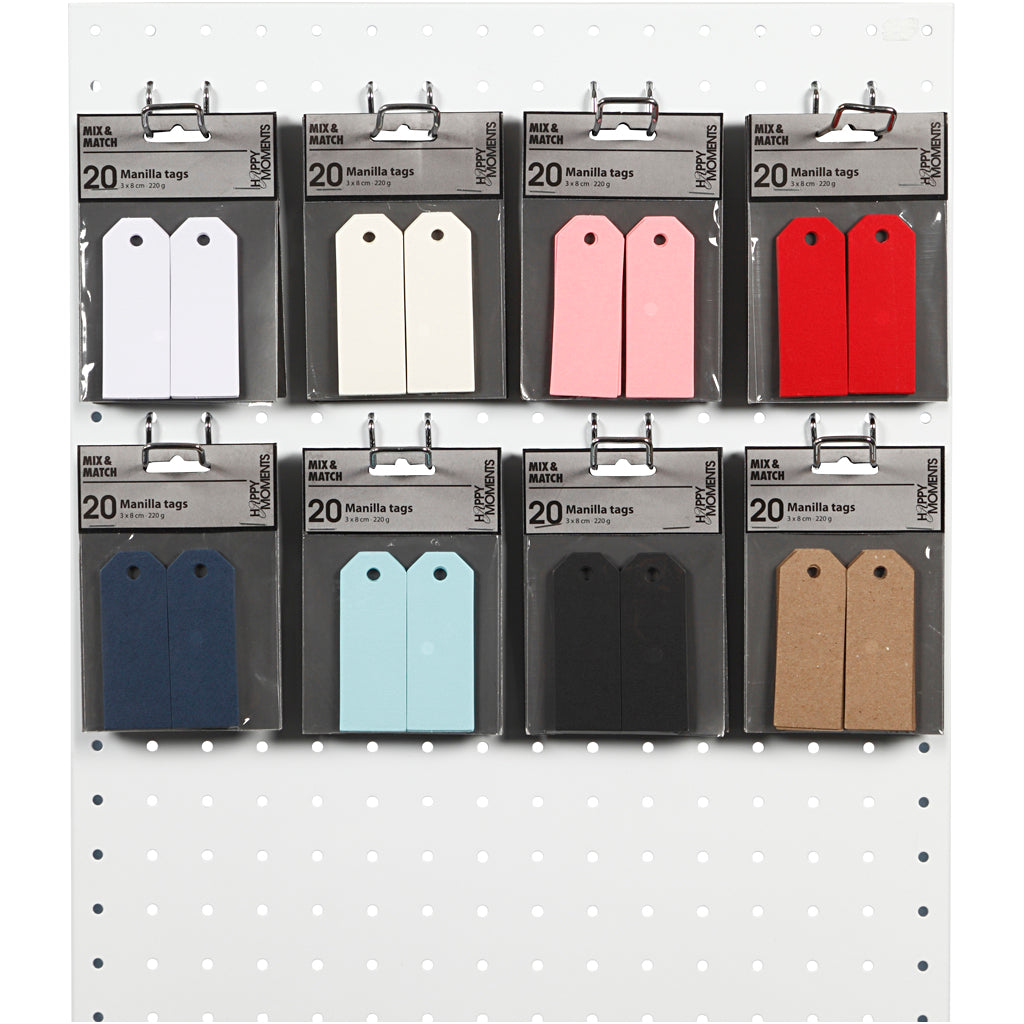 Manila Tags, size 3x8 cm, 220 g, assorted colours, 8x10 pack