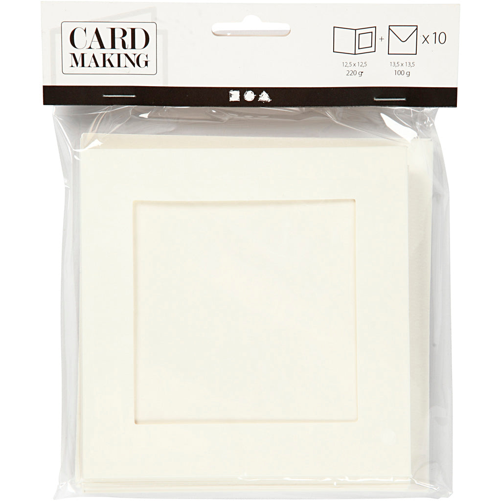 Passepartout Card, card size 12.5x12.5 cm, envelope size 13.5x13.5 cm, off-white, square, 10sets, hole size 8.5x8.5 cm [HOB23740]