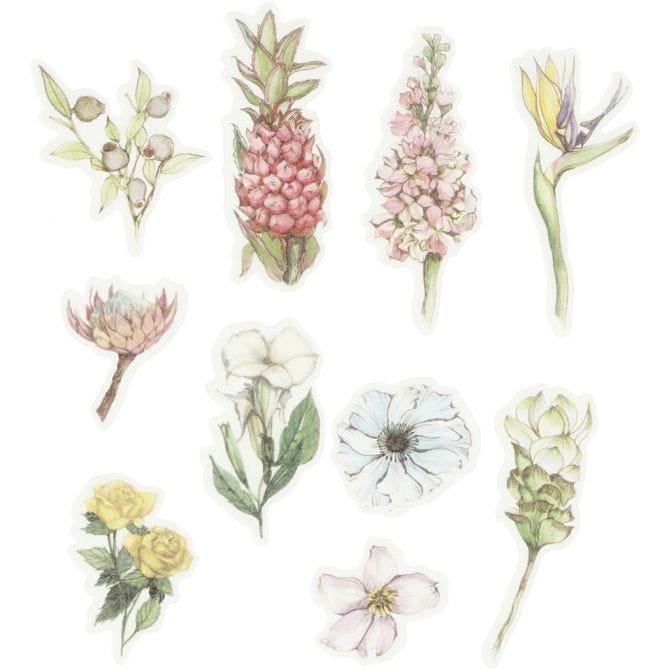 Masking tape stickers, flowers, size 25-60 mm, 30 pc