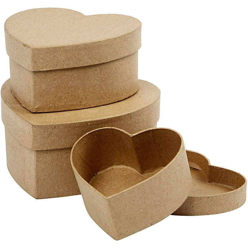 Heart Boxes, H: 5+6,5+7,5 cm, W: 10+12,5+15 cm/ 1 set