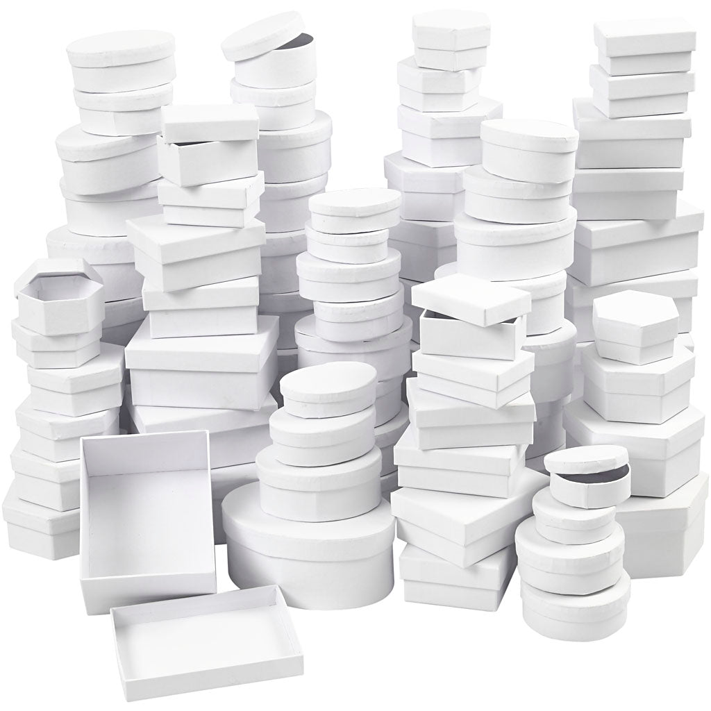 Boxes, dia. 5,5-16 cm, Content may vary , white, 168 asstd.
