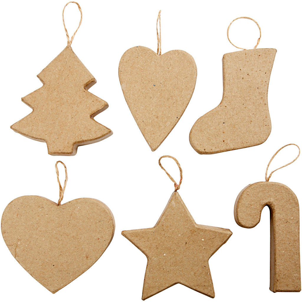 Christmas Ornaments, H: 7+8 cm, 6 pc