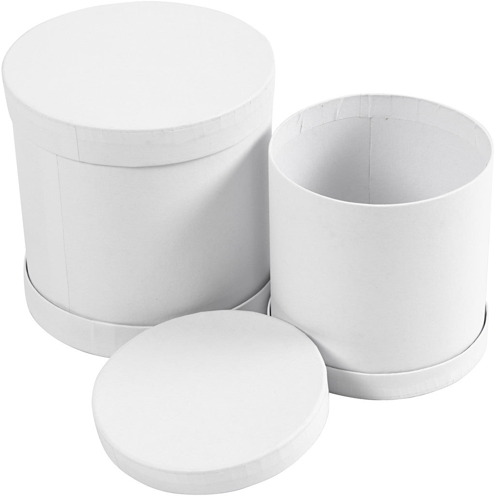 Scatole tamburo, H: 11+13 cm, diam 11+13 cm, bianco, 1 set [HOB-26804]