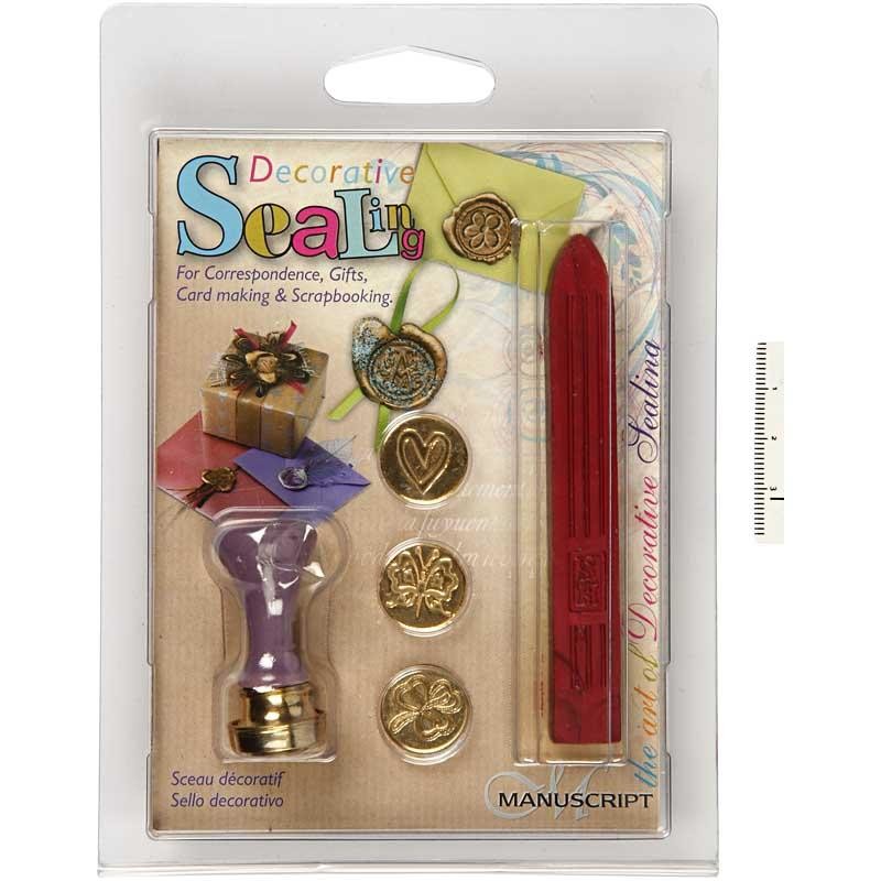 Set per sigilli di cera, cuore, farfalla, trifoglio, diam 18 mm, 1 set [HOB-27022]