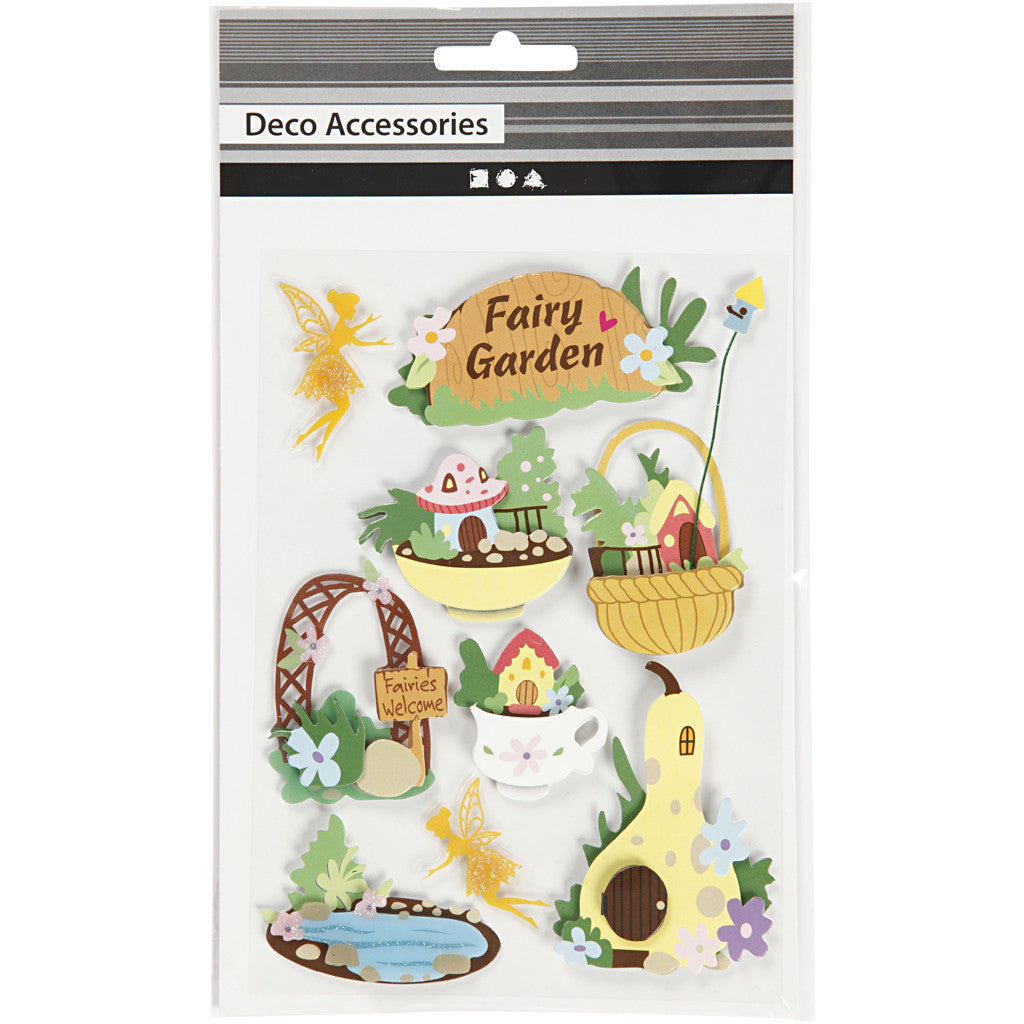 Stickers 3D, giardino fatato, H: 32-64 mm, L: 30-55 mm, spess. 7 mm, 9 pz/ 1 conf. [HOB-27093]