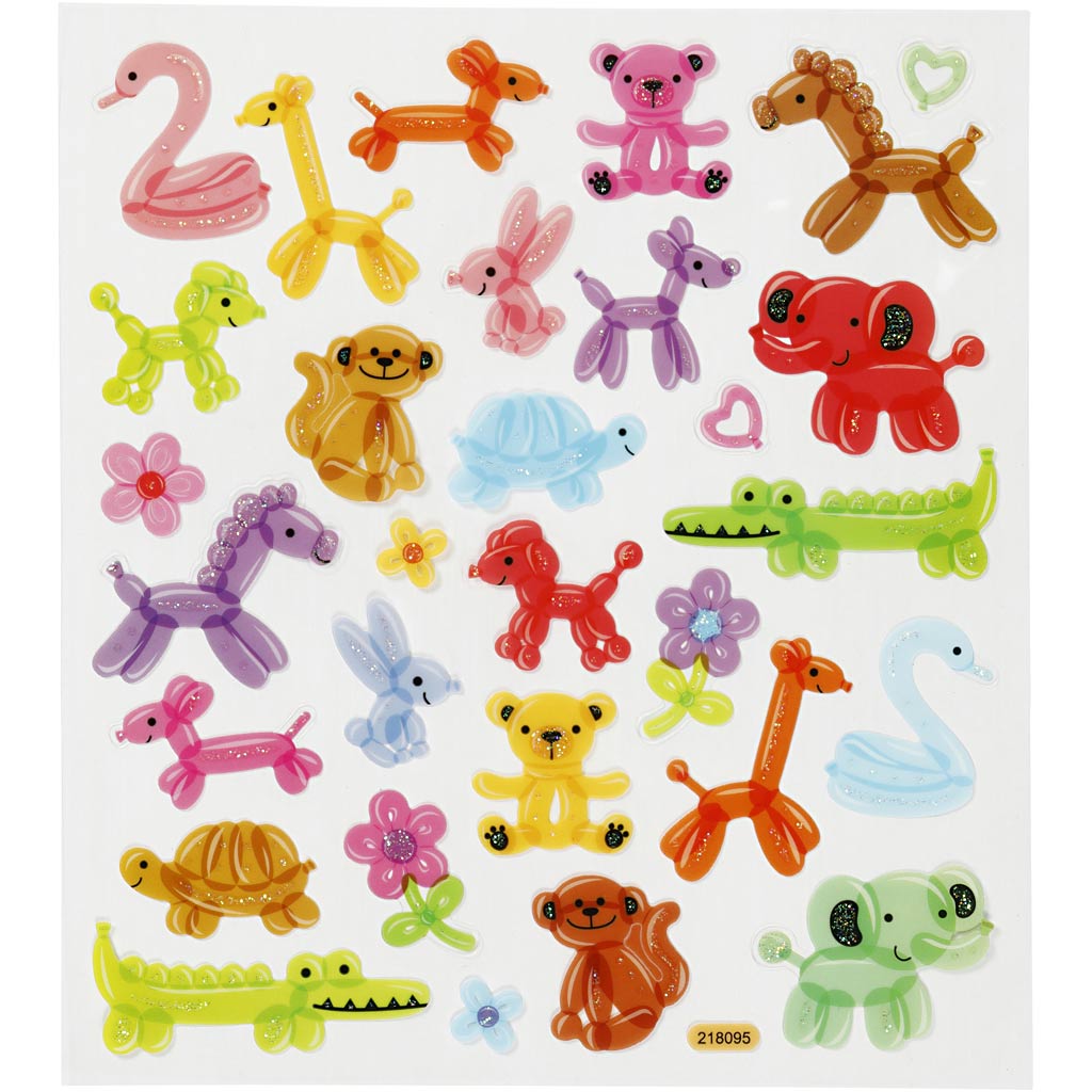 Stickers, balloon animals, sheet 15x16,5 cm, 1 sheet