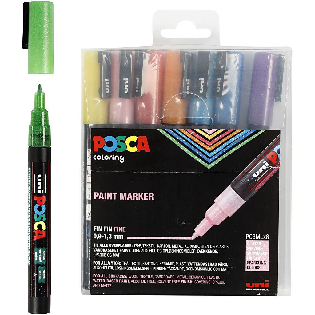 Pennarello Posca, dim. PC-3ML, ampiezza tratto 0,9-1,3 mm, colori brillanti, 8 pz/ 1 conf. [HOB-274899]