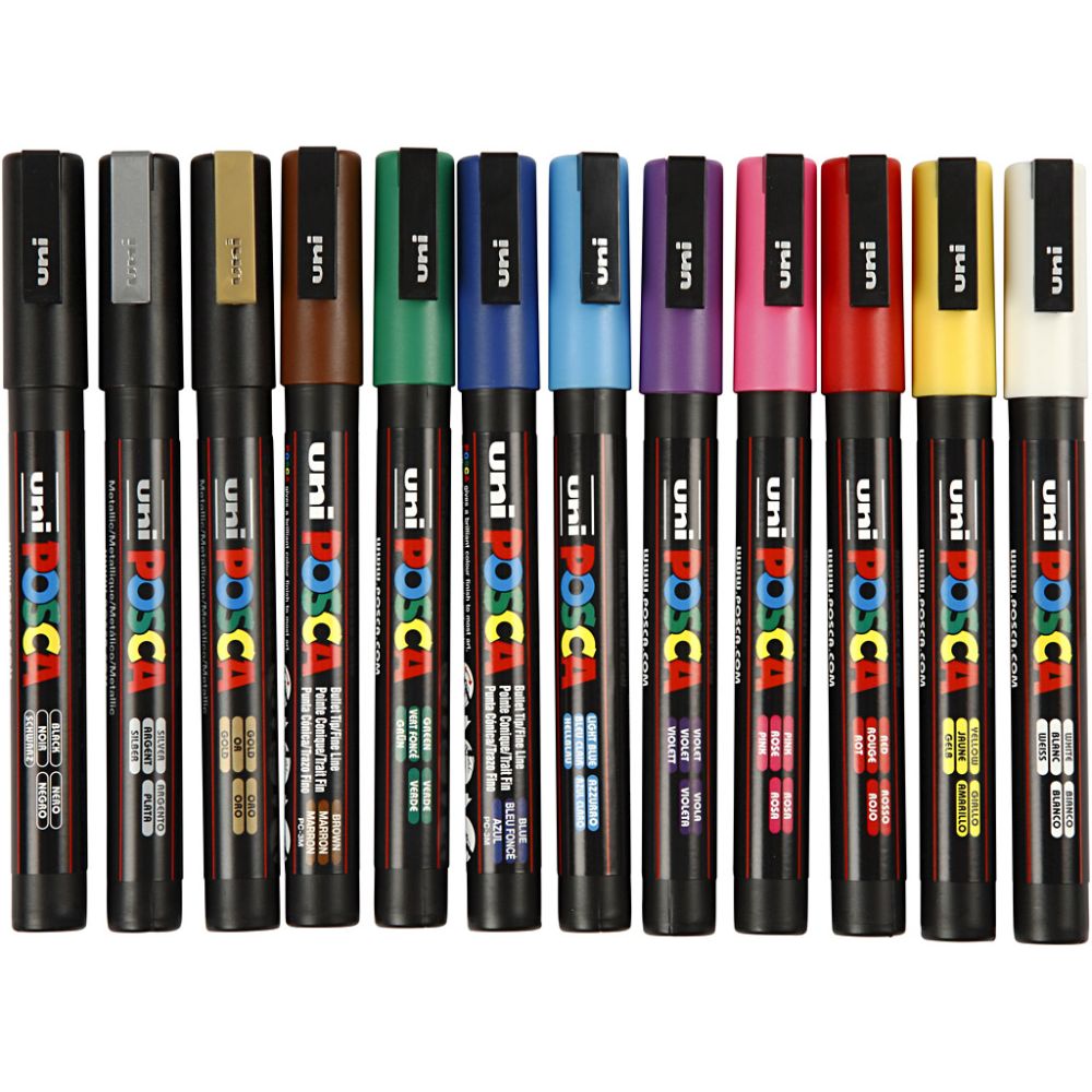 Pennarello Posca, dim. PC-3M, ampiezza tratto 0,9-1,3 mm, fine, colori asst., 12 pz/ 1 conf. [HOB-274900]