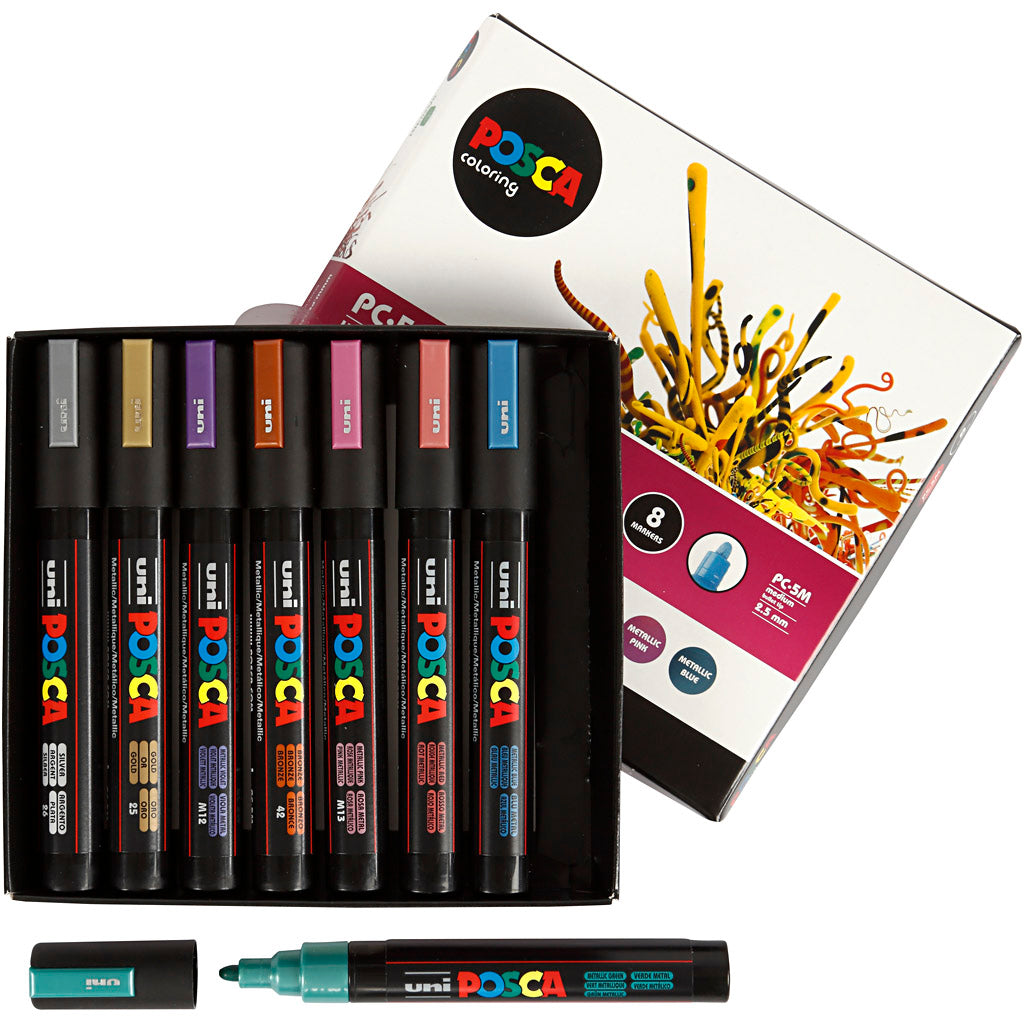 Pennarello Posca, dim. PC-5M, ampiezza tratto 2,5 mm, medium, colori metallici, 8 pz/ 1 conf. [HOB-276901]