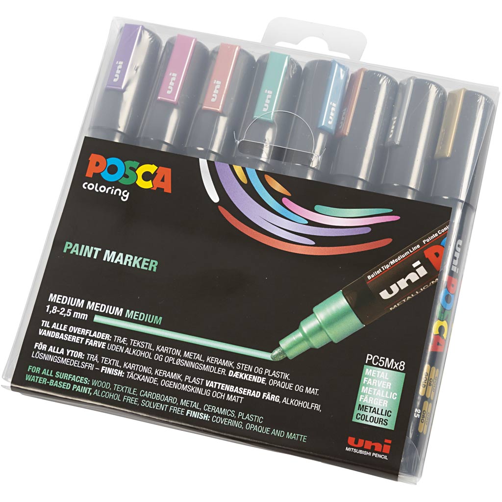 Pennarello Posca, dim. PC-5M, ampiezza tratto 2,5 mm, medium, colori metallici, 8 pz/ 1 conf. [HOB-276901]