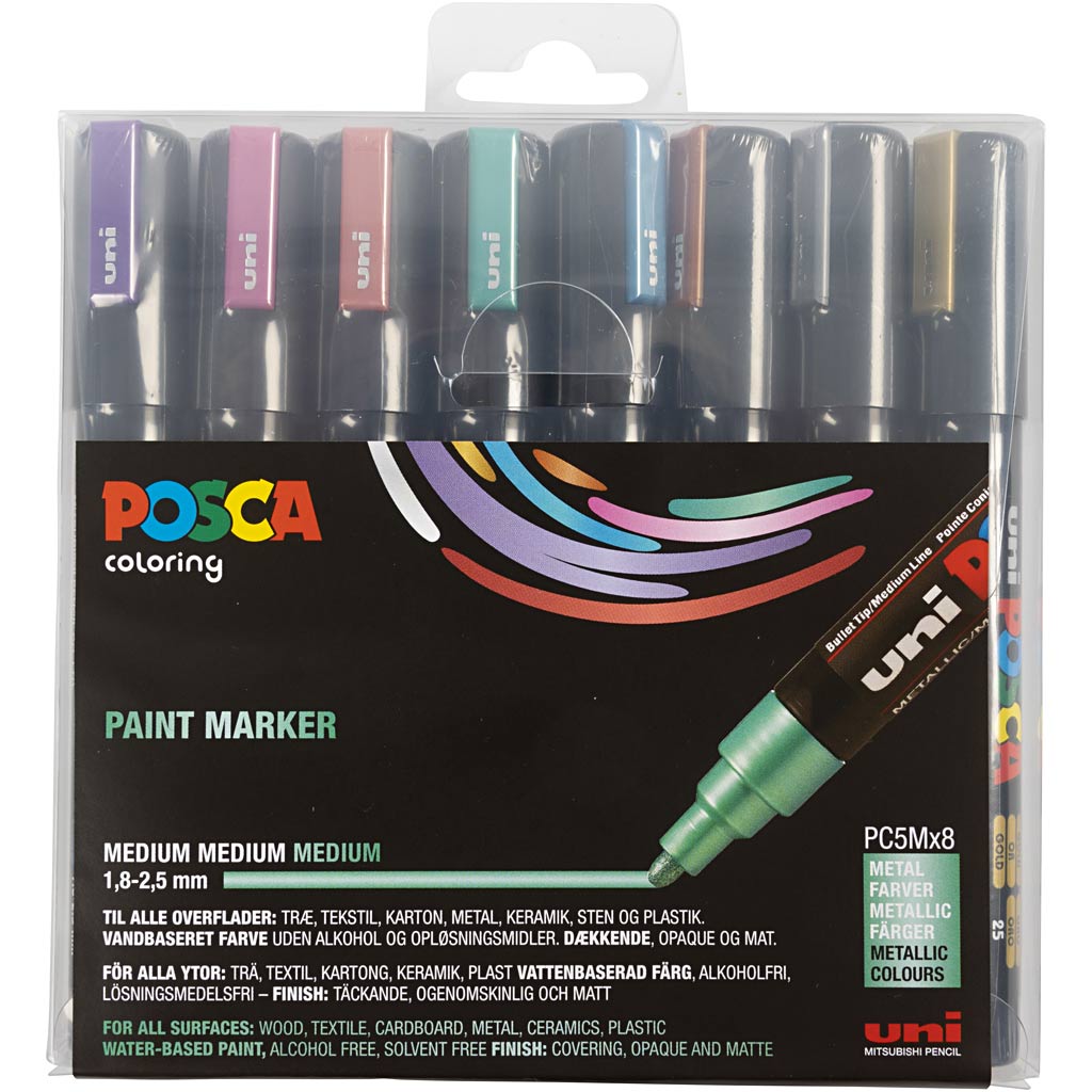 Pennarello Posca, dim. PC-5M, ampiezza tratto 2,5 mm, medium, colori metallici, 8 pz/ 1 conf. [HOB-276901]