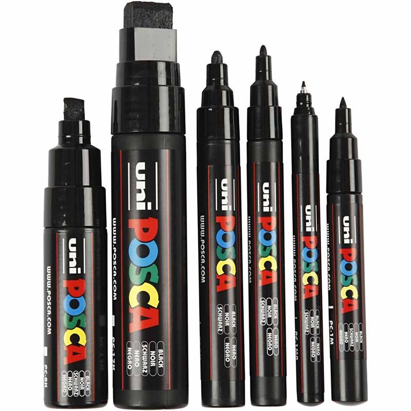 Pennarello Posca, ampiezza tratto 0,7-15 mm, nero, 6 pz/ 1 conf. [HOB-279900]