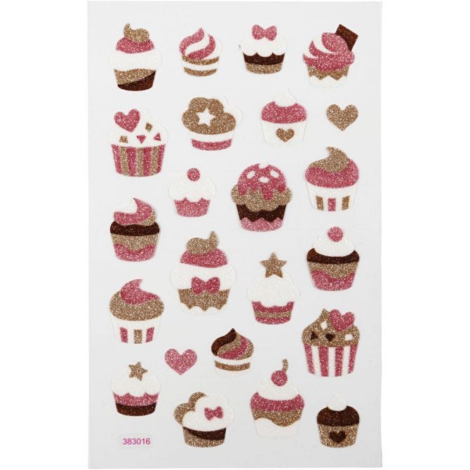Glitter Stickers, muffins, sheet 10x16 cm, 1 sheet