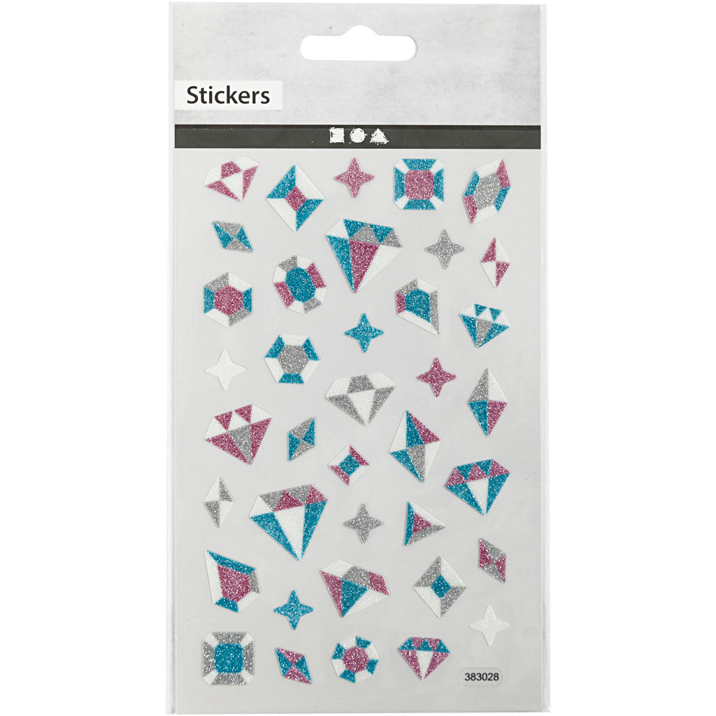 Adesivi glitterati, Diamanti, foglio 10x16 cm, 1 fgl. [HOB-280021]