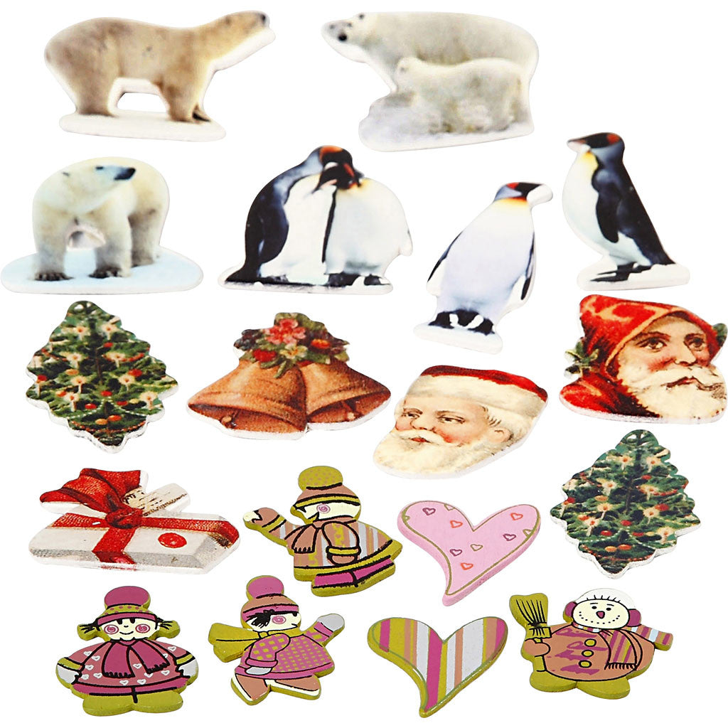 Adesivi in legno, H: 40-50 mm, L: 15-45 mm, il contenuto può variare , 600 pz/ 1 conf. [HOB-28278]