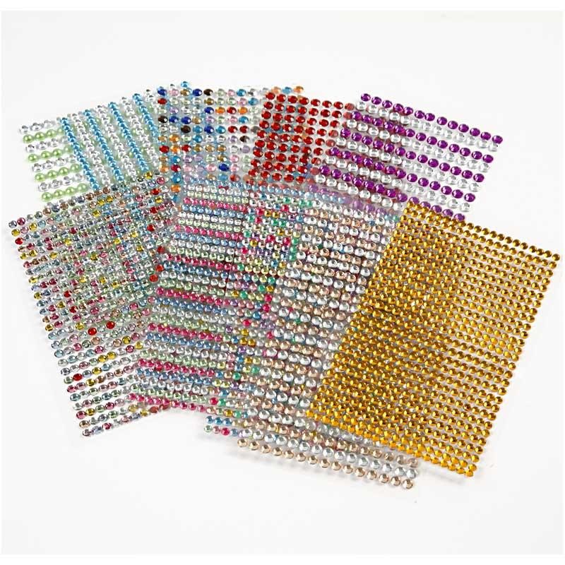 Strass, diam 4-6 mm, foglio 16x9,5 cm, colori asst., 10 fgl./ 1 conf. [HOB-28303]