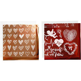 Deco Foil e fogli trasferibili, cuori e love, foglio 15x15 cm, rosso, 2x2 fgl./ 1 conf. [HOB-283552]