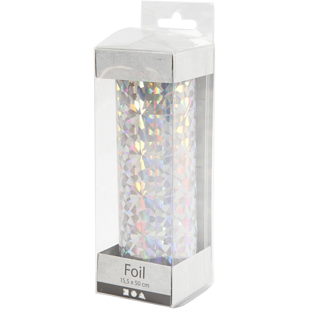 Pellicola decorativa, L: 15,5 cm, spess. 0,02 mm, argento, 50 cm/ 1 rot. [HOB-283569]