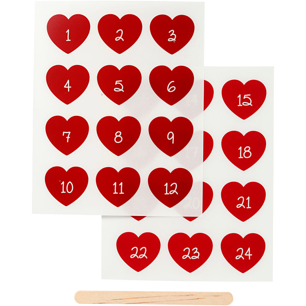Rub-on Stickers, advent numbers, H: 32 mm, W: 28 mm, sheet 12,2x15,3 cm, red, 1 pack