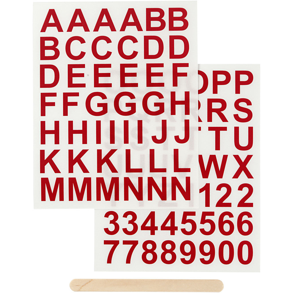Sticker da Strofinare, lettere e numeri, H: 17 mm, L: 17 mm, foglio 12,2x15,3 cm, rosso, 1 conf. [HOB-283967]