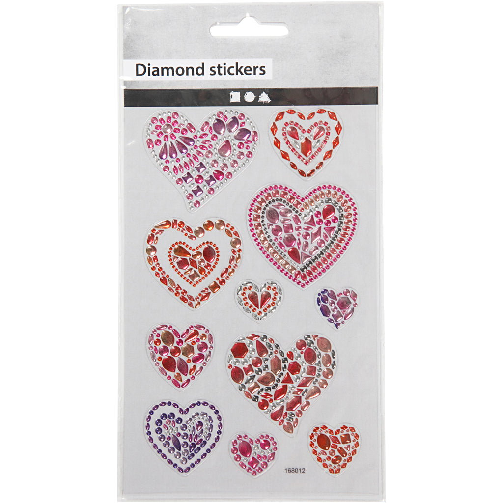 Stickers diamanti, cuori, foglio 10x16 cm, 1 fgl. [HOB-284039]