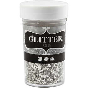 Scaglie glitter, misura 1-3 mm, argento, 30 g/ 1 vasch. [HOB-28431]