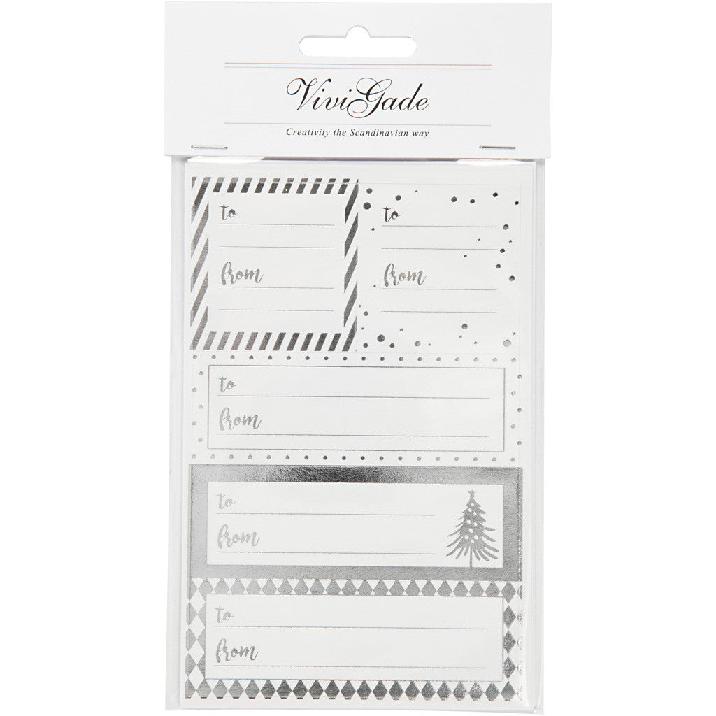 Stickers, foglio 9x14 cm, misura 42x39+84x29 mm, argento, bianco, 4 fgl./ 1 conf. [HOB-28499]