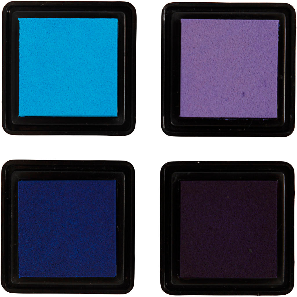 Tampone inchiostrato, H: 2 cm, misura 3,5x3,5 cm, blu, celeste, viola, violetto, 4 pz/ 1 conf. [HOB-285342]
