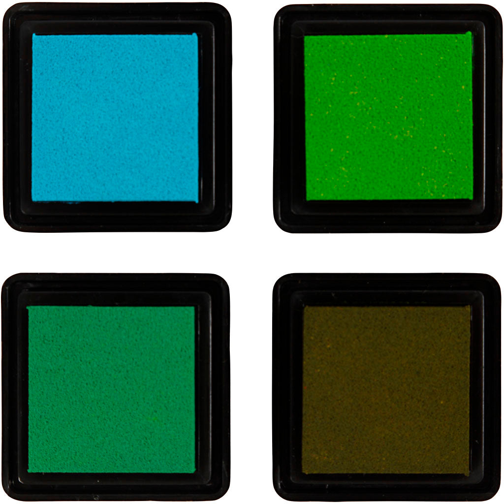 Tampone inchiostrato, H: 2 cm, misura 3,5x3,5 cm, verde, verde chiaro, oliva, aqua, 4 pz/ 1 conf. [HOB-285343]