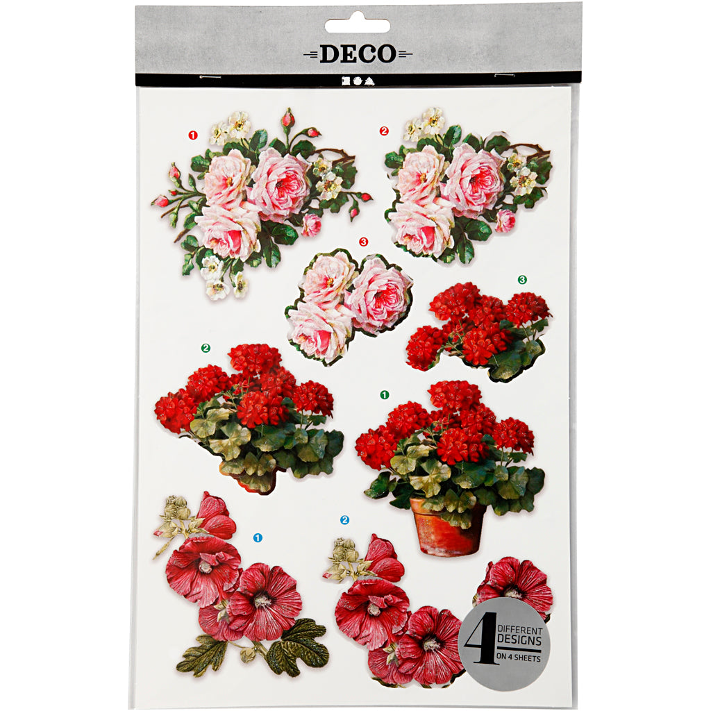 Motivi decoupage 3D, fiori , foglio 21x30 cm, 4 fgl./ 1 conf. [HOB-28703]