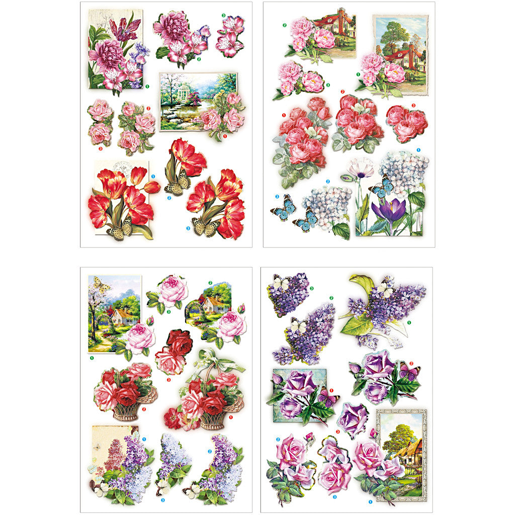 3D Decoupage Motifs, flowers and butterflies, sheet 21x30 cm, 4 sheet