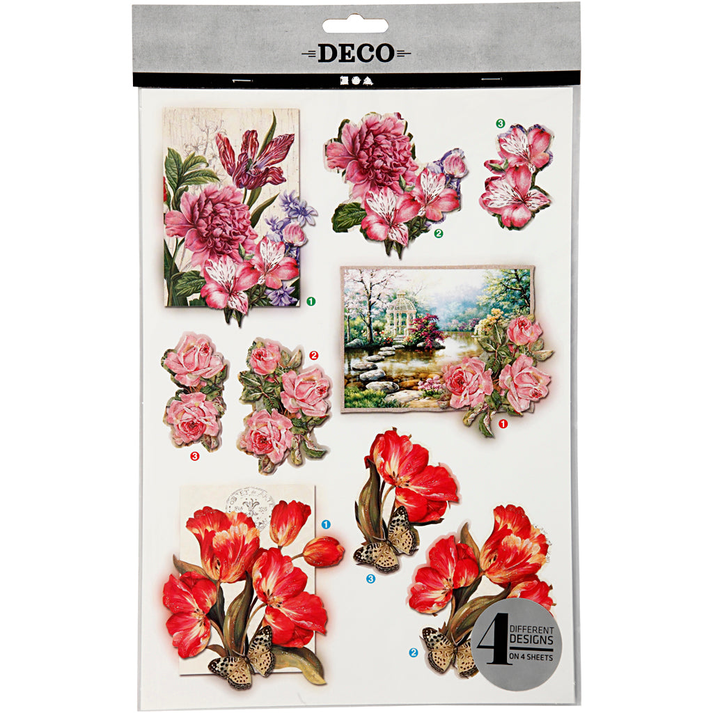 Motivi decoupage 3D, fiori e farfalle, foglio 21x30 cm, 4 fgl./ 1 conf. [HOB-28705]