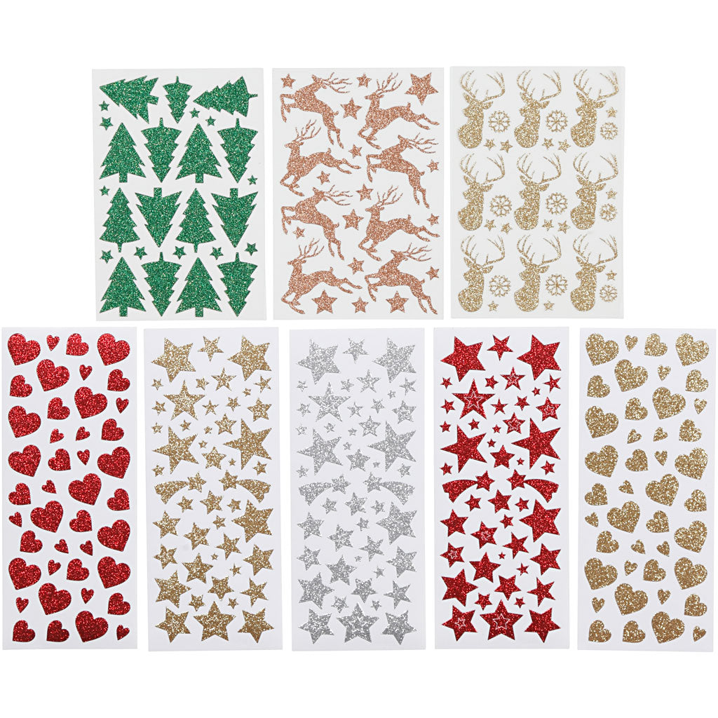 Stickers glitter, foglio 10x24+12x18,5 cm, 8 fgl./ 1 conf. [HOB-29113]