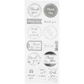 Stickers stelle, thank you, foglio 10x24 cm, ca. 13 pz, argento, 1 fgl. [HOB-29141]
