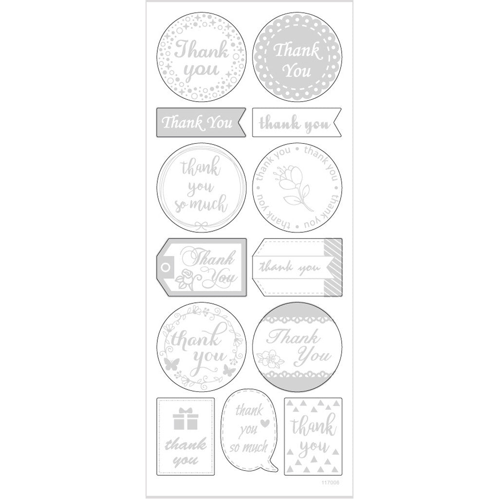 Stickers stelle, thank you, foglio 10x24 cm, ca. 13 pz, argento, 1 fgl. [HOB-29141]