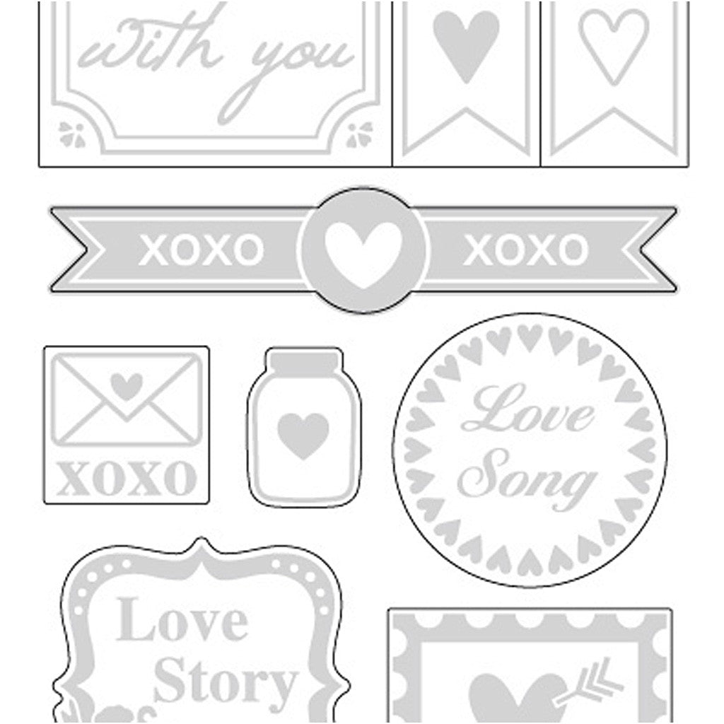 Stickers stelle, love, foglio 10x24 cm, ca. 14 pz, argento, 1 fgl. [HOB-29142]