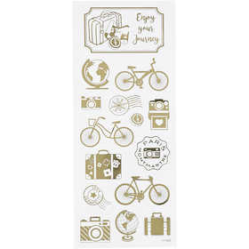 Stickers thank you, viaggio, foglio 10x24 cm, ca. 15 pz, oro, 1 fgl. [HOB-29144]