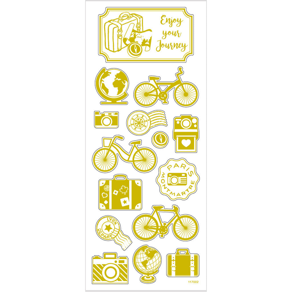 Stickers thank you, viaggio, foglio 10x24 cm, ca. 15 pz, oro, 1 fgl. [HOB-29144]