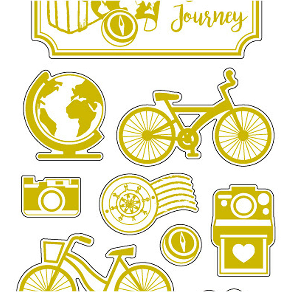 Stickers thank you, viaggio, foglio 10x24 cm, ca. 15 pz, oro, 1 fgl. [HOB-29144]