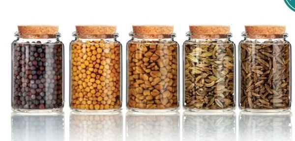 Becher di stoccaggio in vetro con sughero Ø 4,5cm e alto 7,5cm (12 pezzi) [IFS-29145]