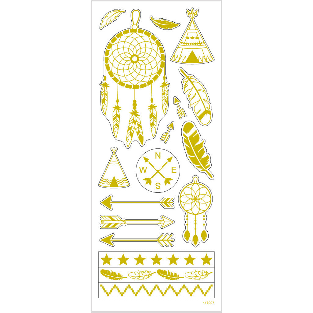 Stickers thank you, indiani, foglio 10x24 cm, ca. 17 pz, oro, 1 fgl. [HOB-29145]