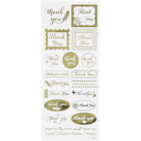 Stickers thank you, thank you, foglio 10x24 cm, ca. 19 pz, oro, 1 fgl. [HOB-29147]