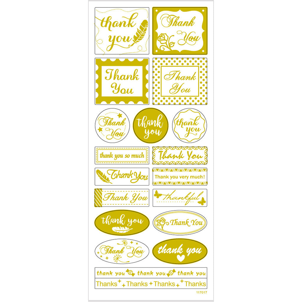Stickers thank you, thank you, foglio 10x24 cm, ca. 19 pz, oro, 1 fgl. [HOB-29147]