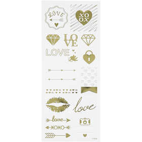 Stickers thank you, love, foglio 10x24 cm, ca. 14 pz, oro, 1 fgl. [HOB-29148]