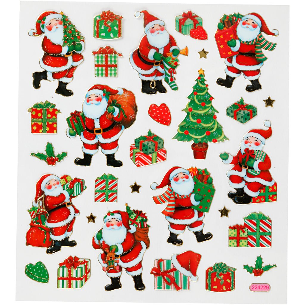 Stickers, traditional Christmas designs, sheet 15x16,5 cm, ca. 29 pc, 1 sheet