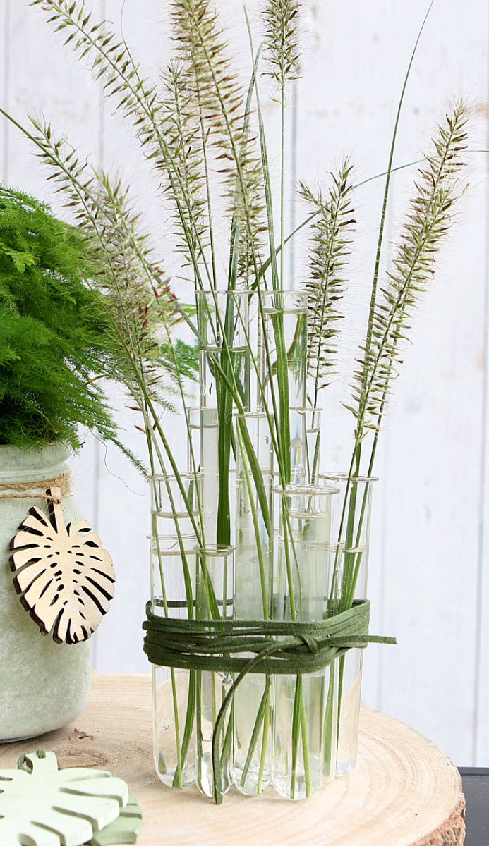 Provetta in vetro 2cm di diametro 12.5cm di altezza, con anello (set di 12 pezzi) [IFS-29204]