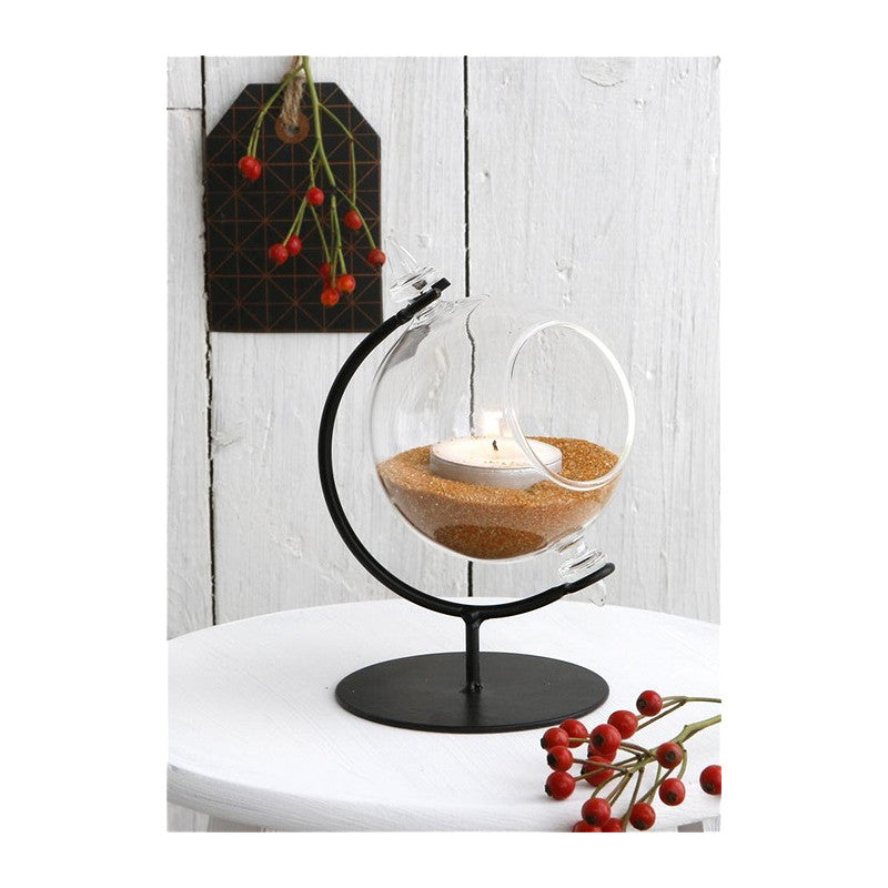 Sfera in vetro per lumino con supporto Ø 8 cm, H. 14 cm (1 pezzo) [IFS-29290]